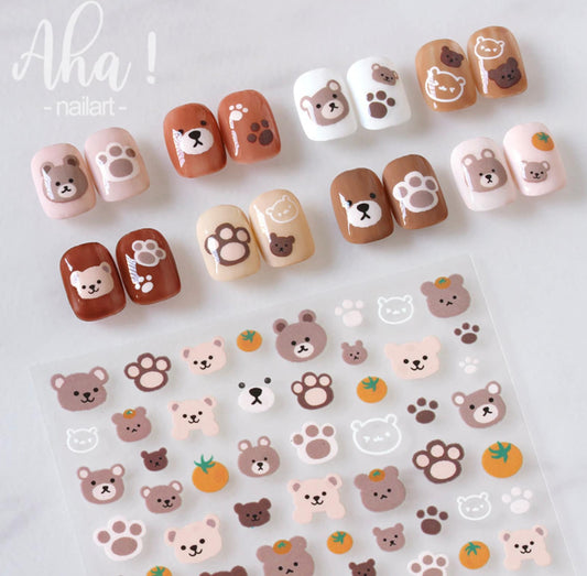 Cute Brown Bear, Animal Themed 2D Nail Art Stickers (016)