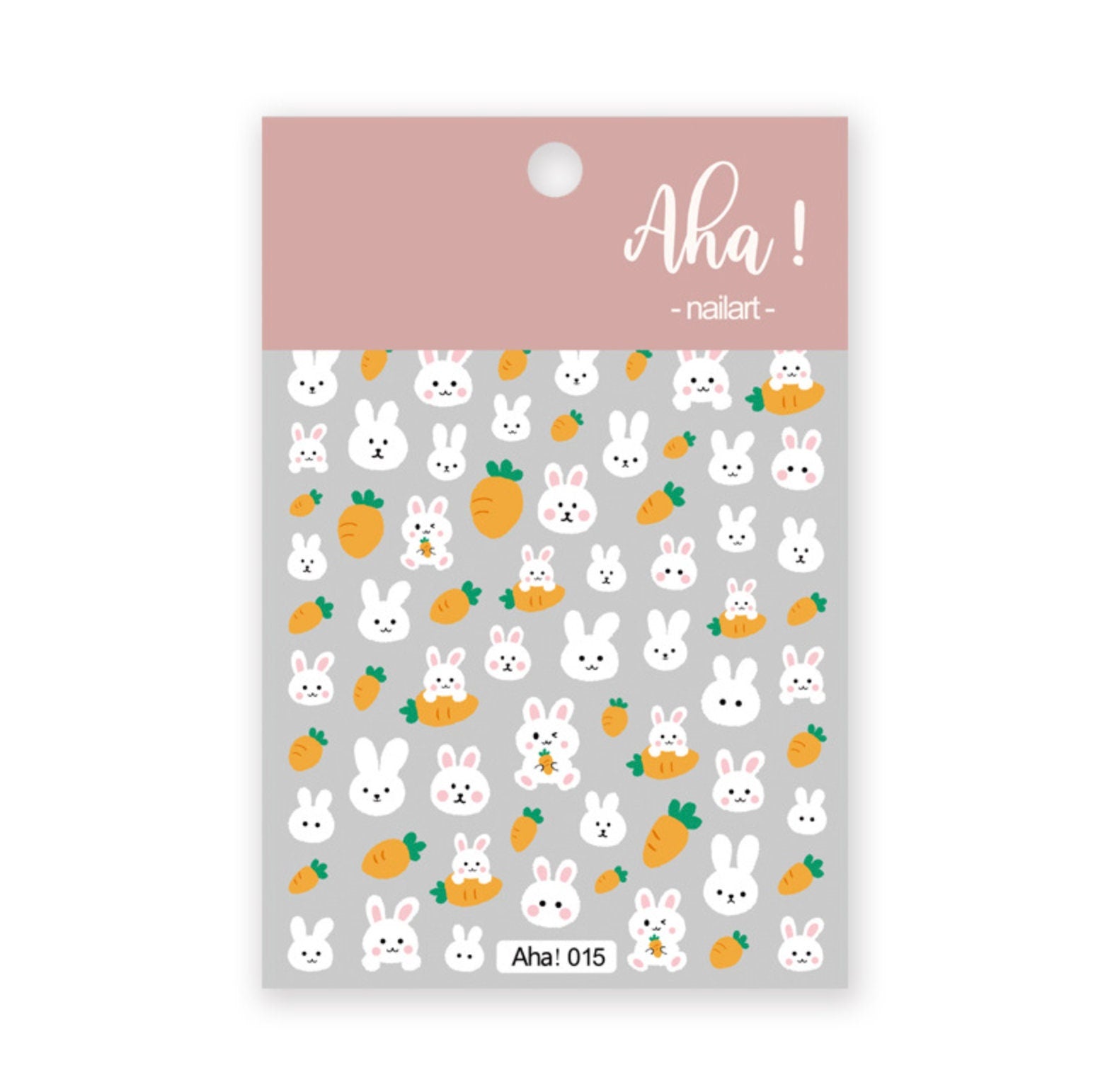 Cute White Bunny with Carrots, Animal Themed 2D Nail Art Stickers (015)