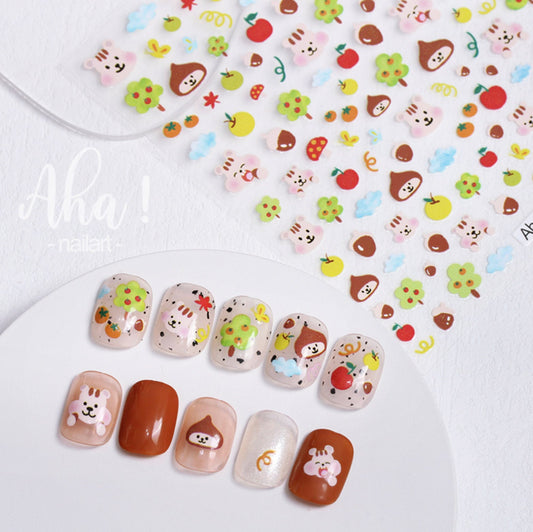 Chestnut Squirrel, Forest Themed 2D Nail Art Stickers (033)