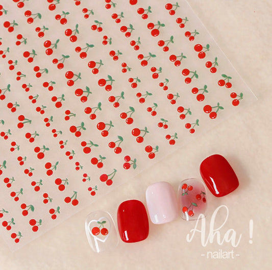 Dainty Red Cherry, Fruit Themed 2D Nail Art Stickers (047)