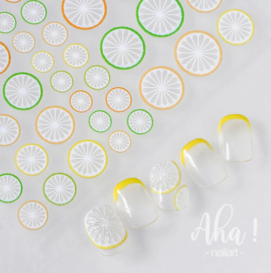 Hollow Lemon, Lime, Orange Citrus, Fruit Themed 2D Nail Art Stickers (046-02)