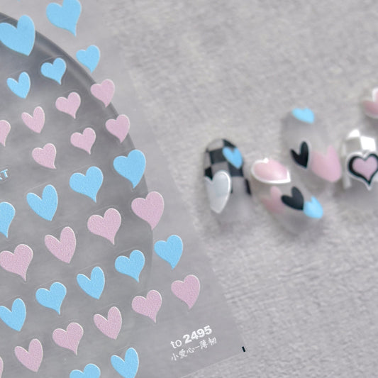 5D Cotton Candy or Black and White Hearts, Shaped Themed Nail Art Stickers