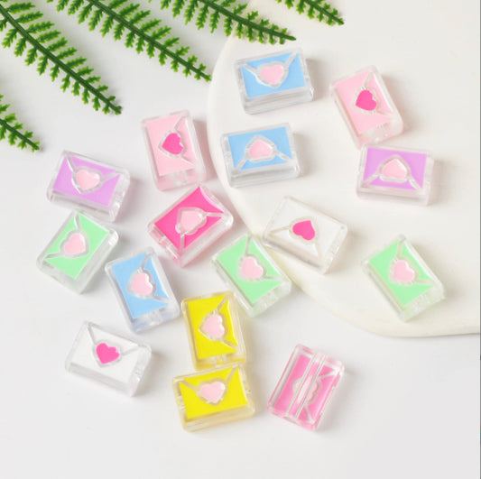 Cute Mixed Color Love Letter Enamel Acrylic Bead (21mm x 16mm x 9mm)