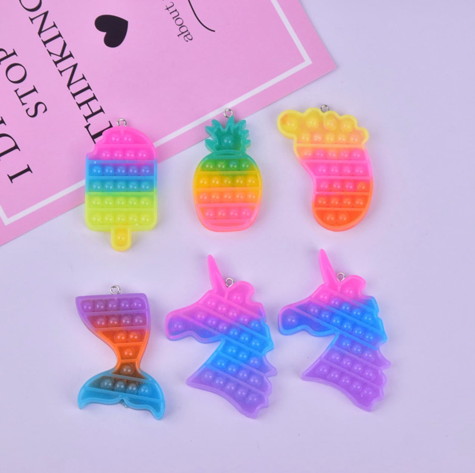 Pop-It Themed Unicorn, Foot, Mermaid Tail, Pineapple, Ice Cream Charm