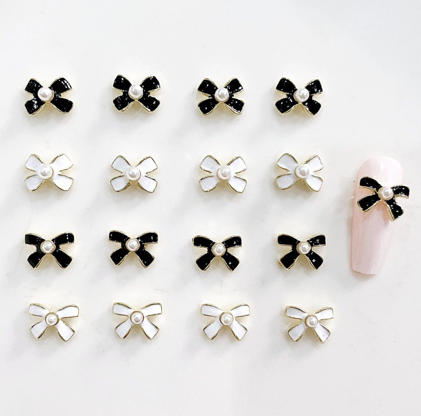 3D Enamel Flower Bow Nail Art Charms, Mini Cabochon (9mm x 7mm)