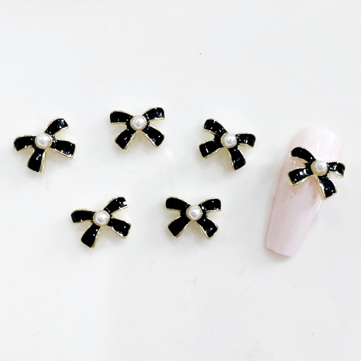 3D Enamel Flower Bow Nail Art Charms, Mini Cabochon (9mm x 7mm)