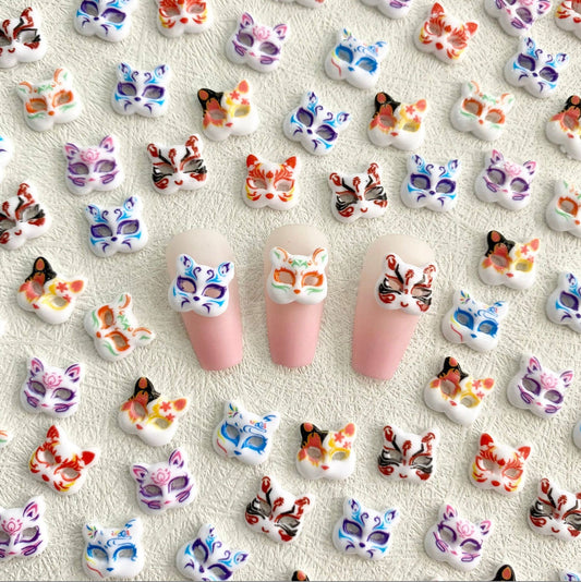 Cute Kitsune Fox Mask, Animal Themed 3D Nail Art Charms, Decoden, DIY Supplies, Mini Cabochon (10mm x 11mm)