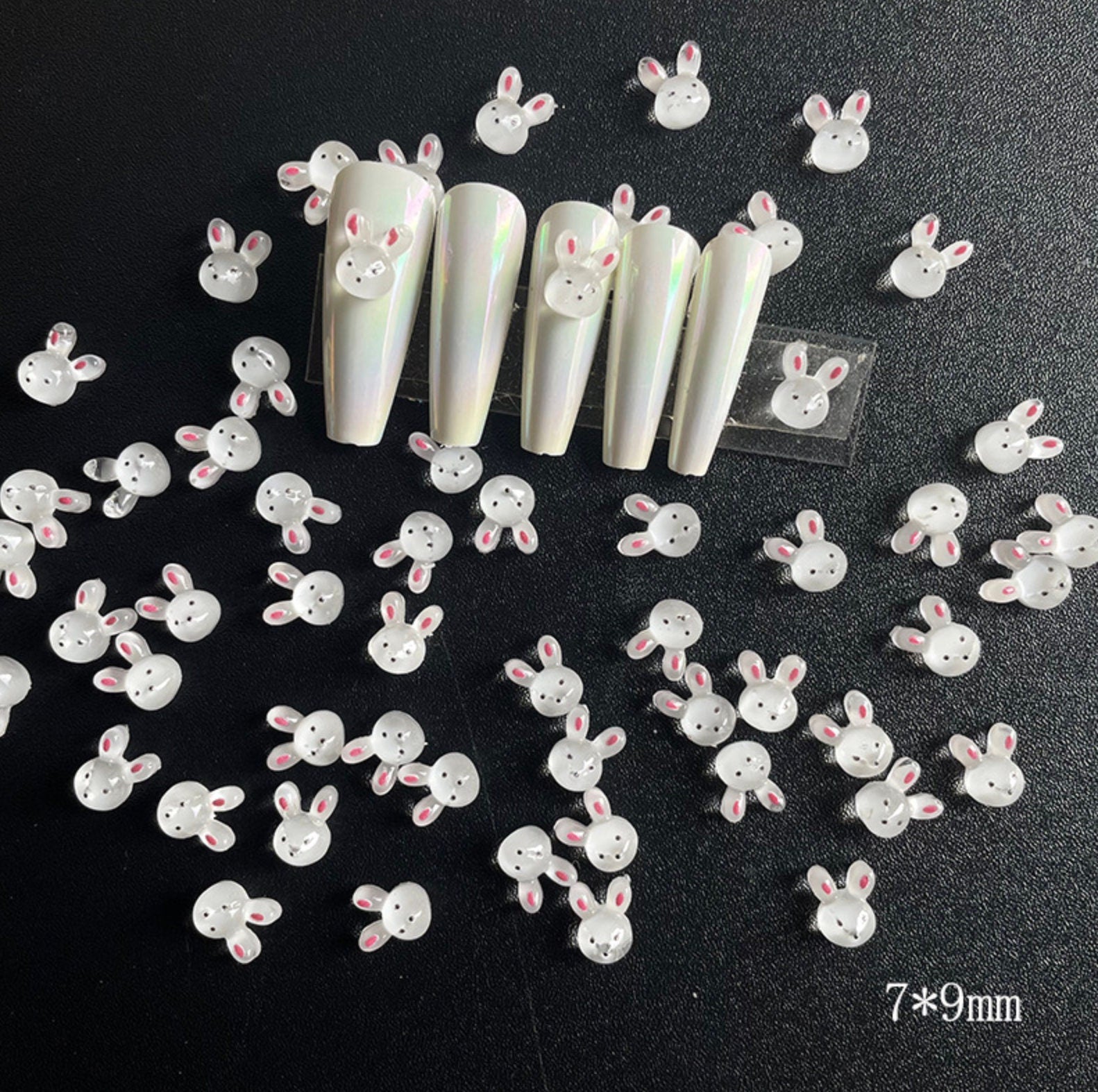 Cute White Bunny Themed 3D Nail Art Charms, Decoden, DIY Supplies, Mini Cabochon