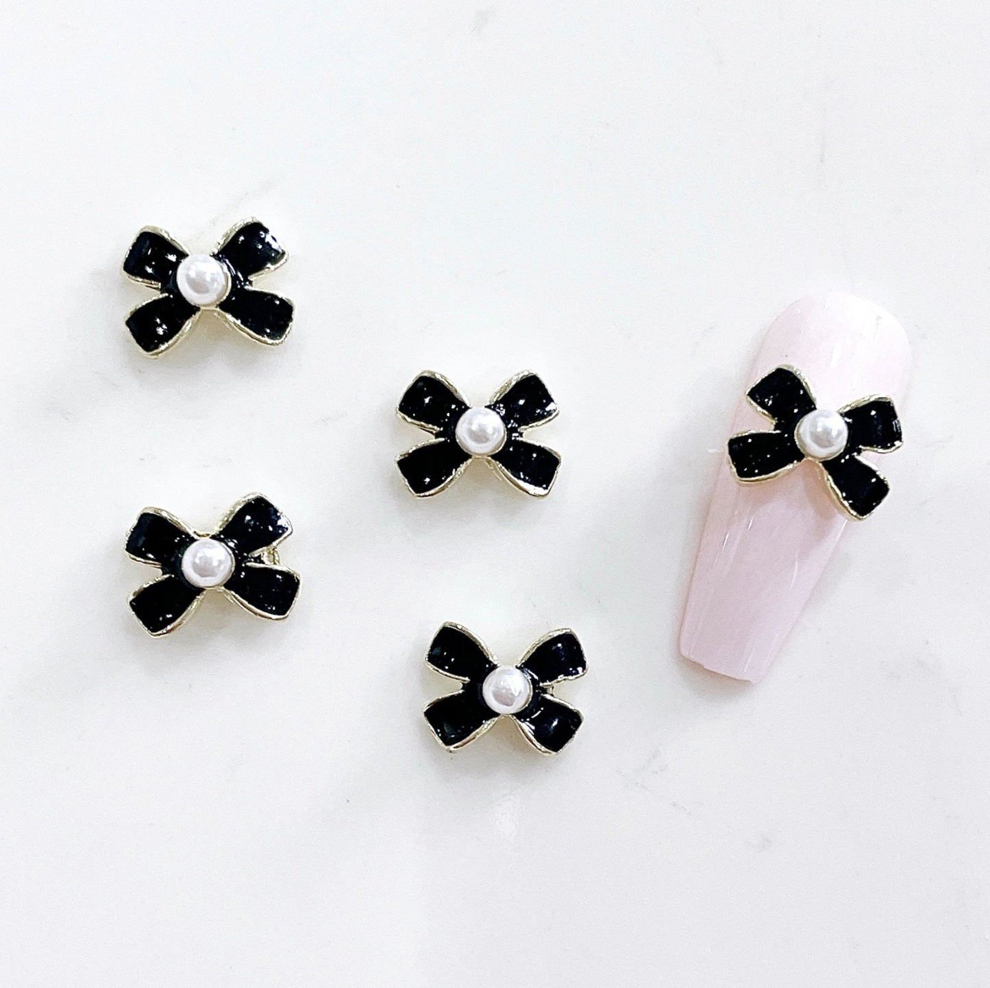 3D Enamel Flower Bow Nail Art Charms, Mini Cabochon (9mm x 7mm)