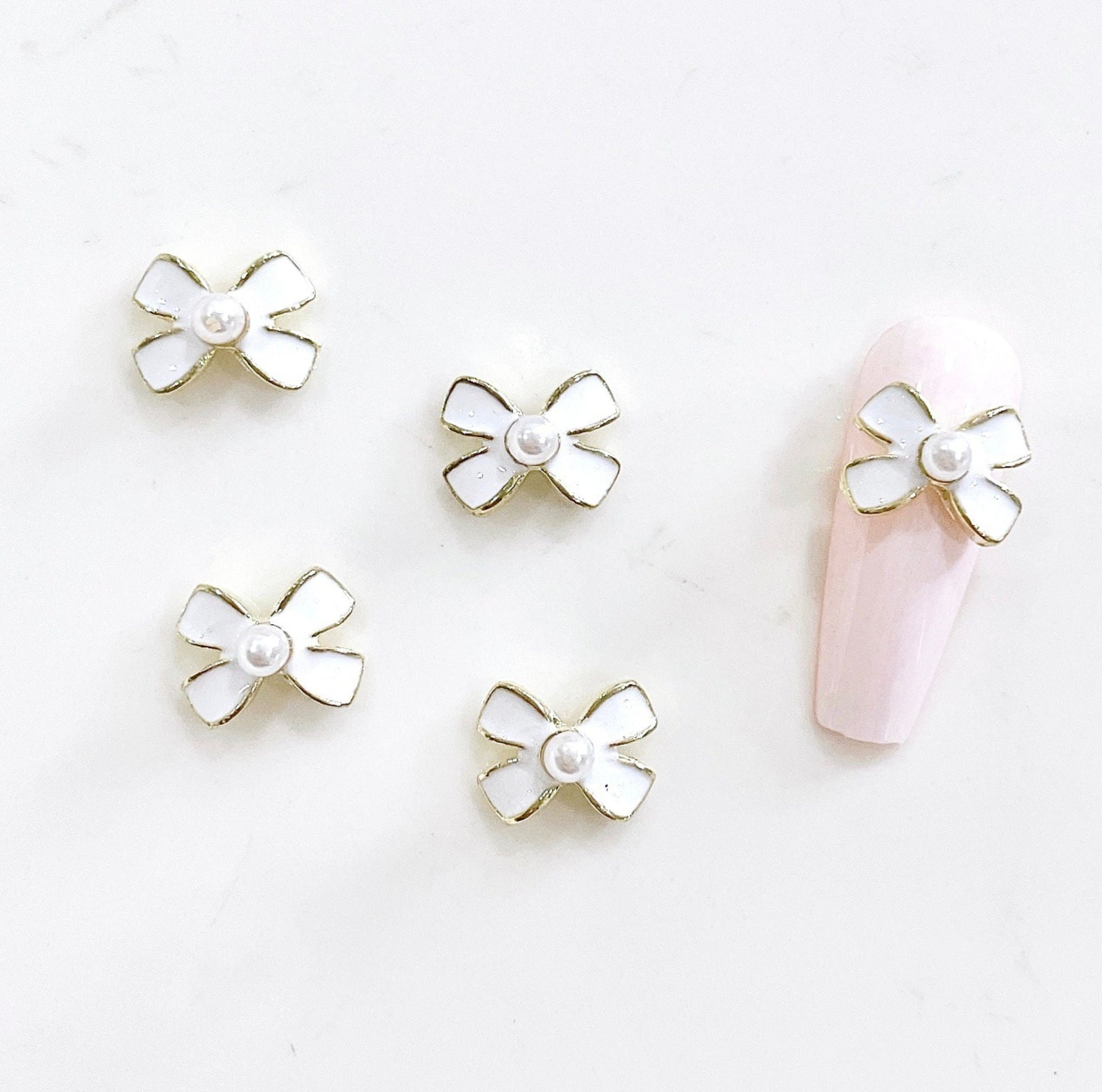 3D Enamel Flower Bow Nail Art Charms, Mini Cabochon (9mm x 7mm)