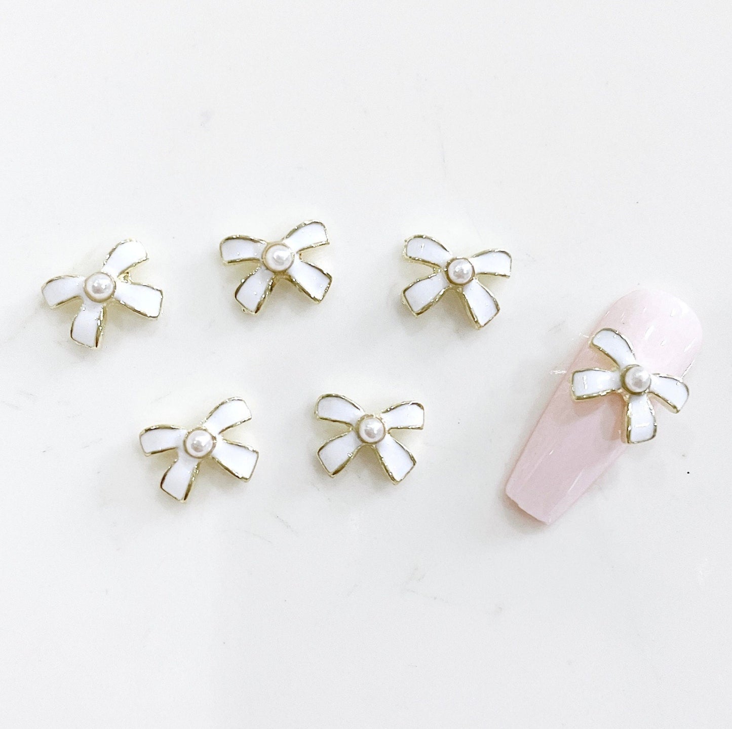 3D Enamel Flower Bow Nail Art Charms, Mini Cabochon (9mm x 7mm)