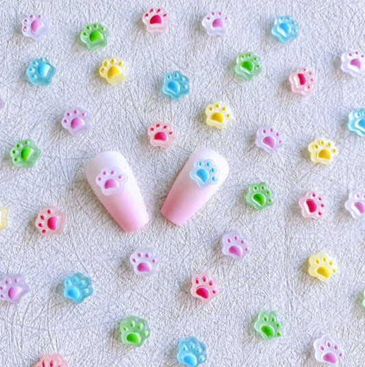 Cute Glow In The Dark Colorful Paw, Animal Themed 3D Nail Art Charms, Decoden, DIY Supplies, Mini Cabochon