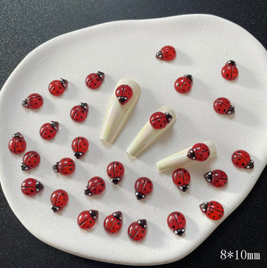 Cute Red Ladybug, Bug Themed 3D Nail Art Charms, Decoden, DIY Supplies, Mini Cabochon (8mm x 10mm)