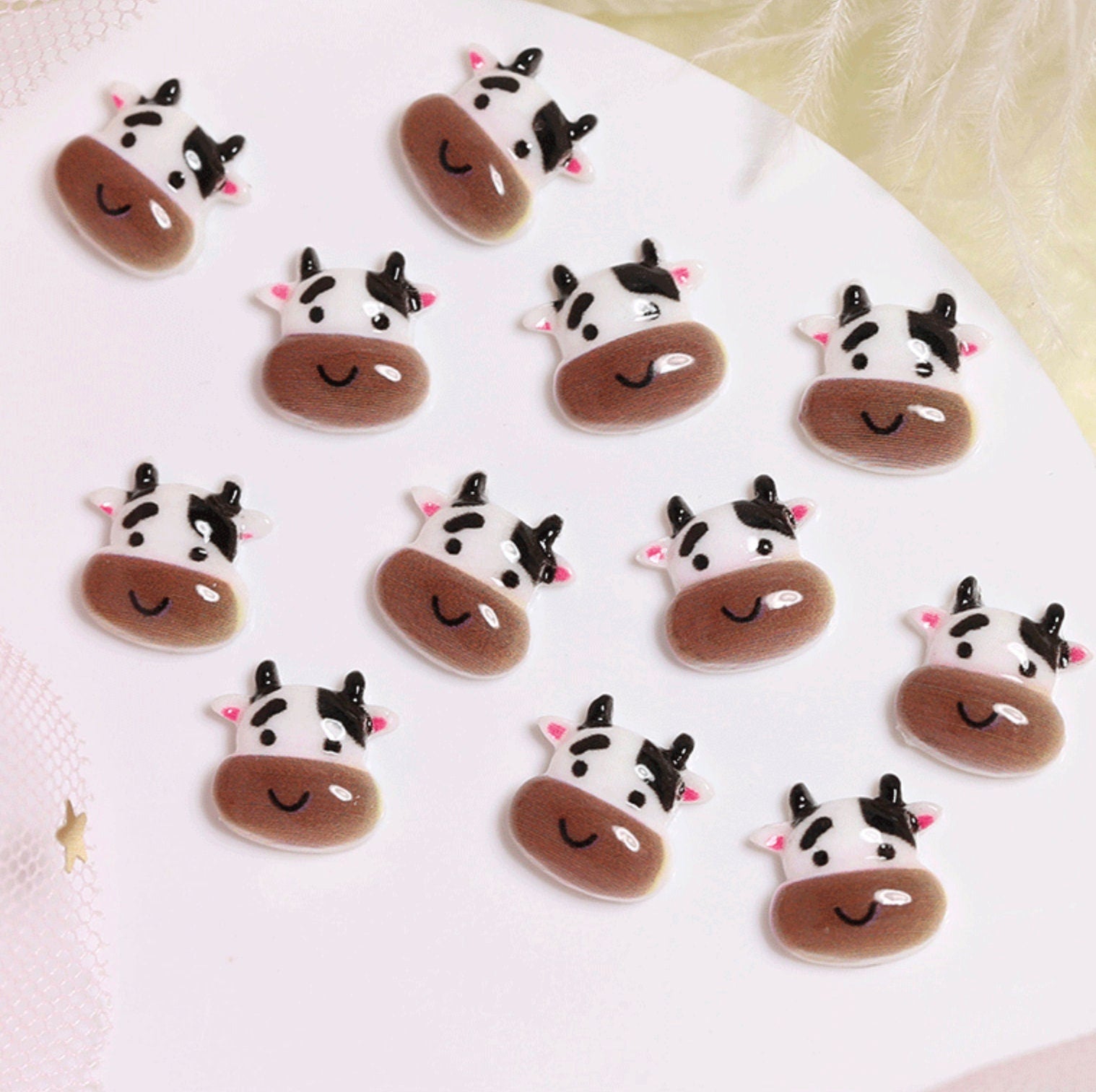 Cute Cow, Animal Themed 3D Nail Art Charms, Decoden, DIY Supplies, Mini Cabochon (10mm x 10mm)