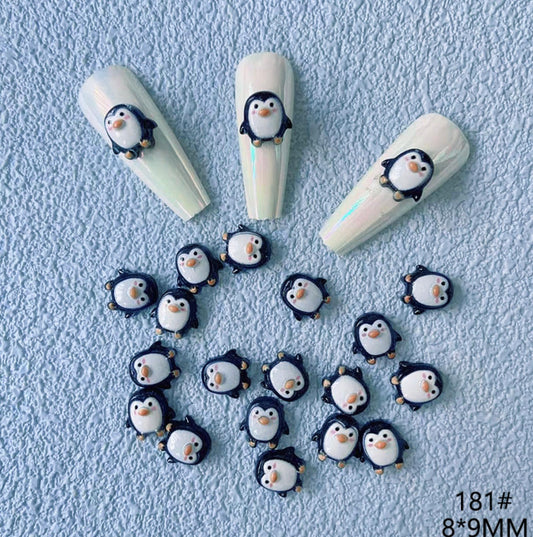 Cute Black Penguin and Blue Penguin, Animal Themed 3D Nail Art Charms, Decoden, DIY Supplies, Mini Cabochon (8mm x 9mm)