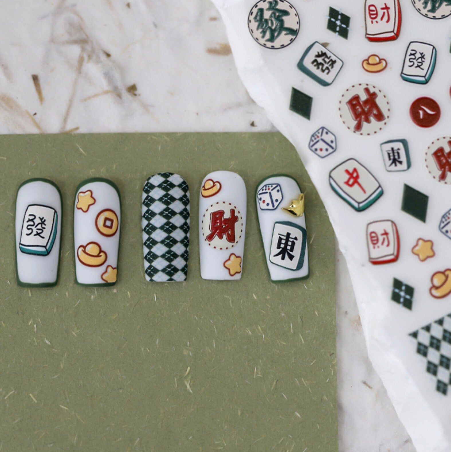 Cute Retro Mahjong Themed Nail Art Stickers (Available in 2D and 3D)