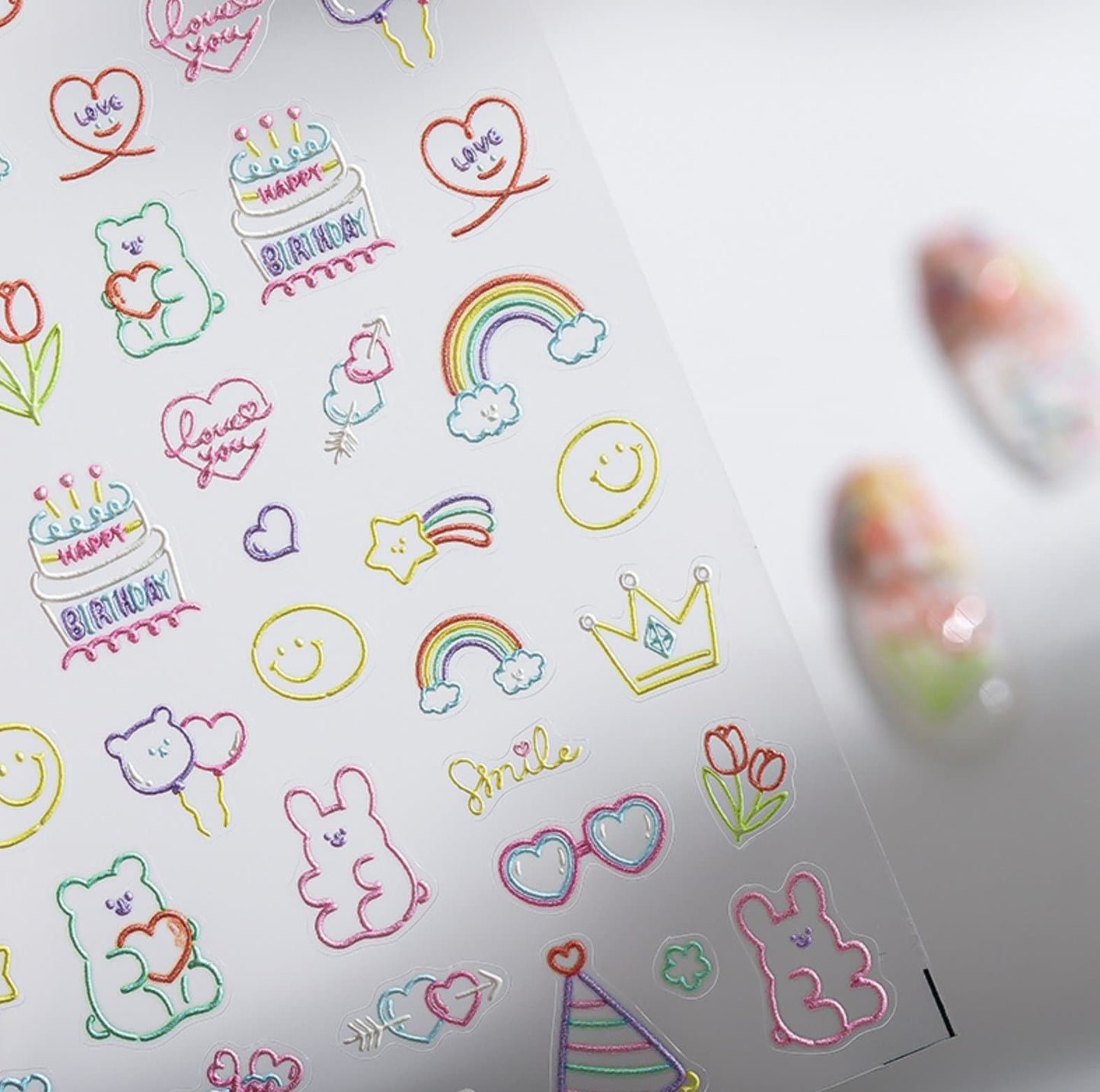 Cute Birthday Doodle Nail Art Stickers (Available in 2D and 3D)