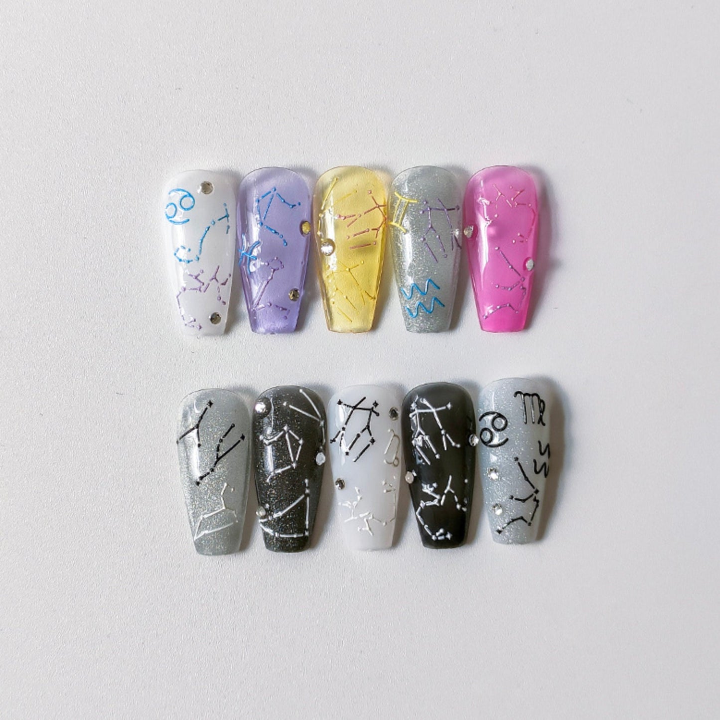 Cute Star Signs in Black/White or Pastel Rainbow, Astrology Themed Nail Art Stickers (Available in 2D and 3D)