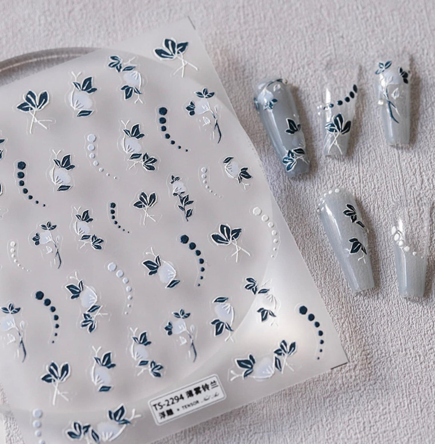 White Floral Strand, Flower Themed Nail Art Stickers (Available in 2D and 3D)