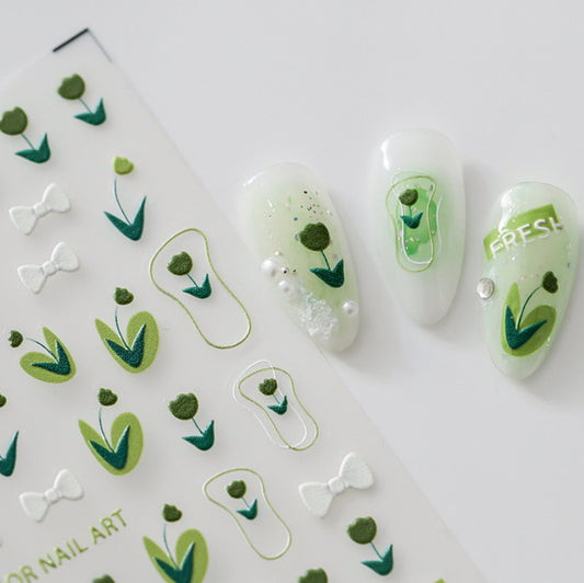 Fresh Green Tulip Field, Flower Themed Nail Art Stickers (Available in 2D and 3D)