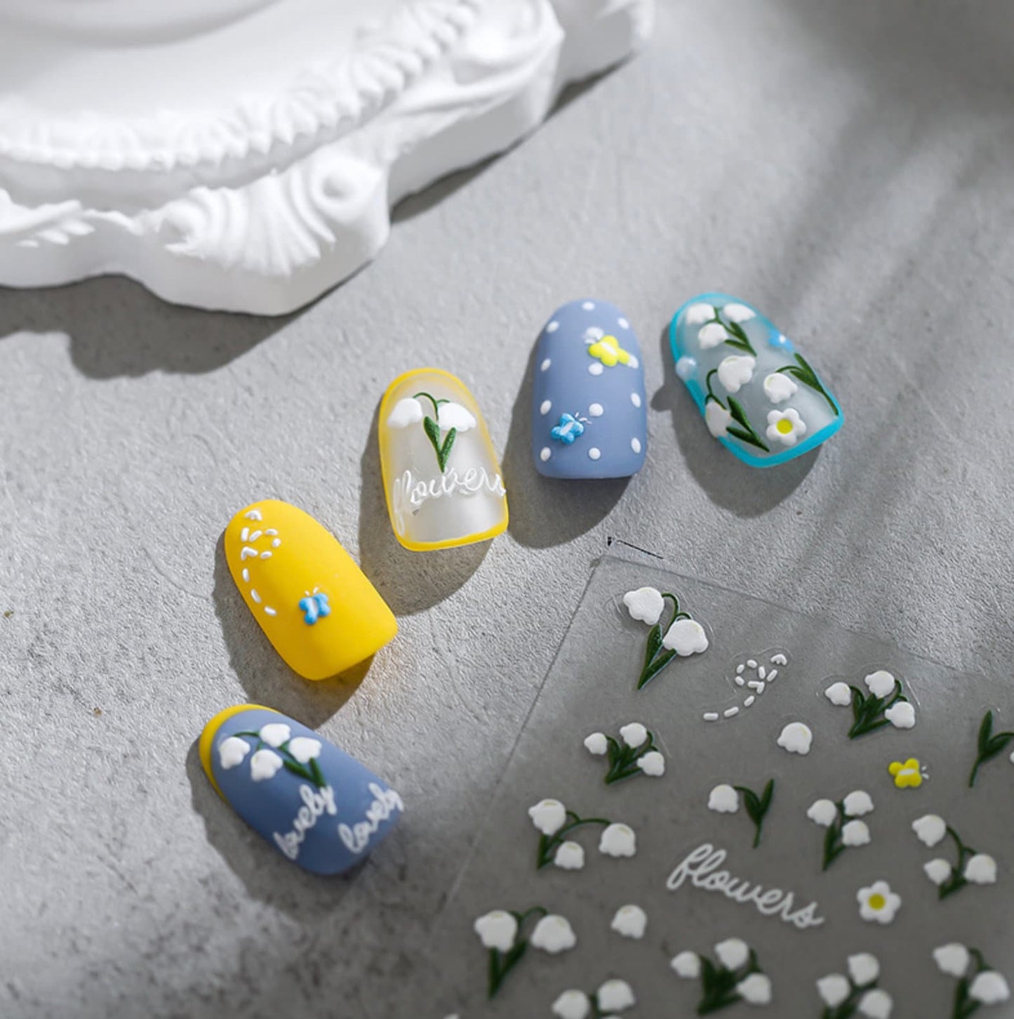 3D White Bell Flower Themed Nail Art Stickers (TS-1686)