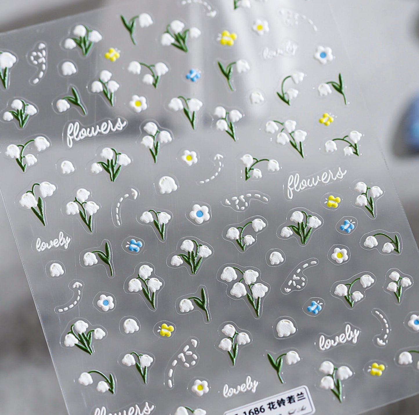 3D White Bell Flower Themed Nail Art Stickers (TS-1686)