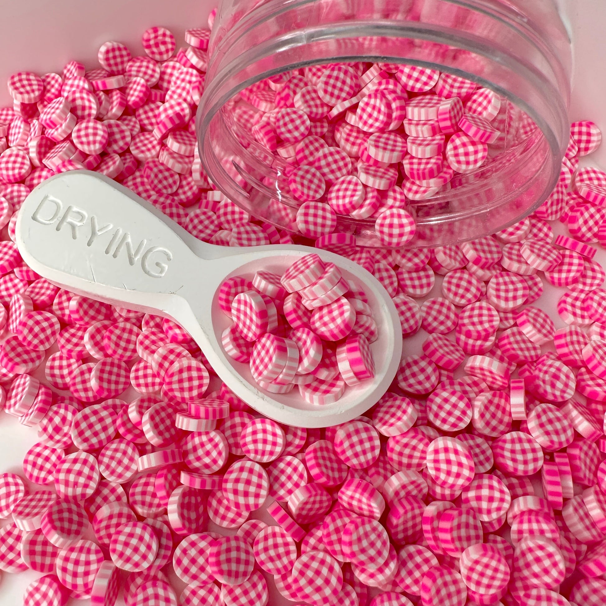 FAKE 5MM/10MM Pink Checkered Circle Piece Polymer Clay Sprinkle Slice (NOT EDIBLE) D28-35/36