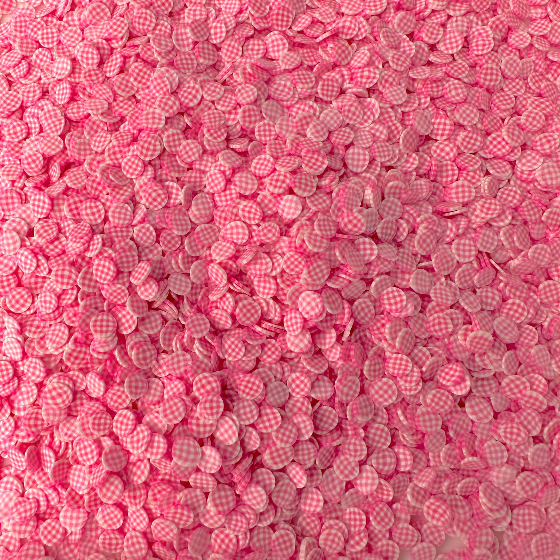 FAKE 5MM/10MM Pink Checkered Circle Piece Polymer Clay Sprinkle Slice (NOT EDIBLE) D28-35/36