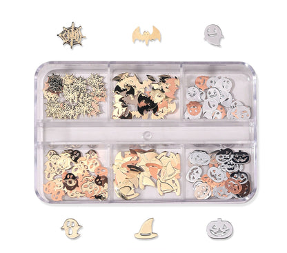 Metal Halloween Themed 3D Nail Art Decorations Box Set, Mini Cabochon