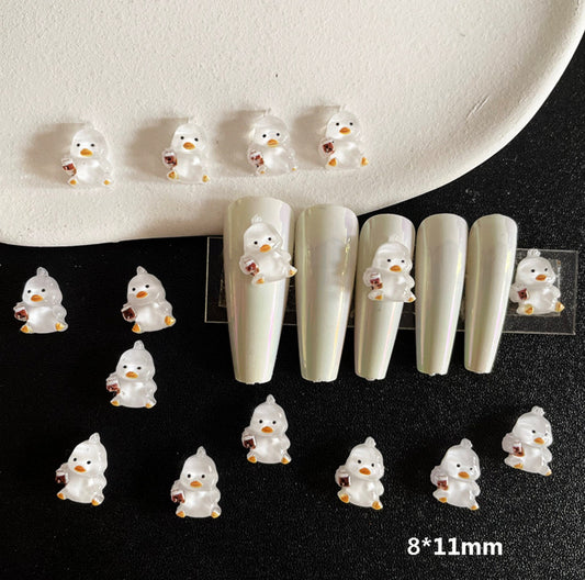 Kawaii White Duck, Animal Themed 3D Nail Art Charms, Decoden, DIY Supplies, Mini Cabochon