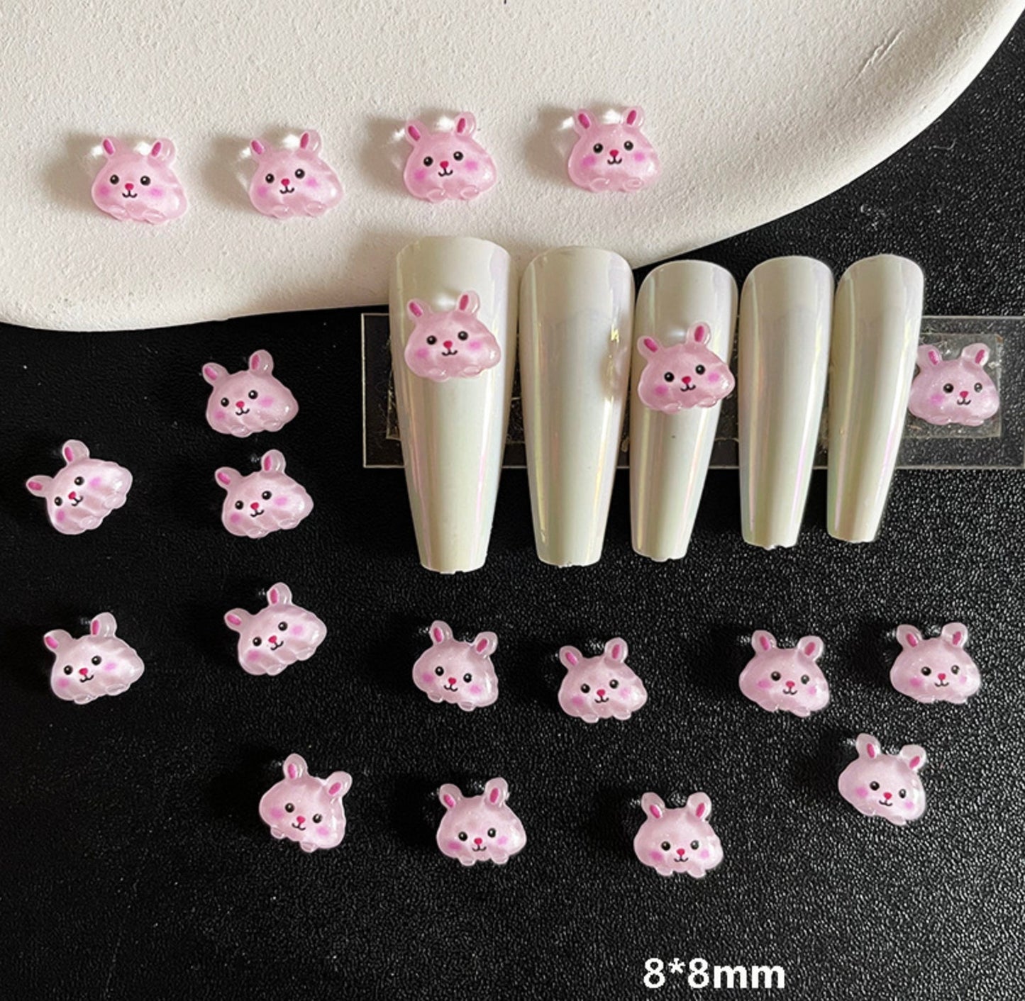 Kawaii Fluffy Pink Bunny, Animal Themed 3D Nail Art Charms, Decoden, DIY Supplies, Mini Cabochon