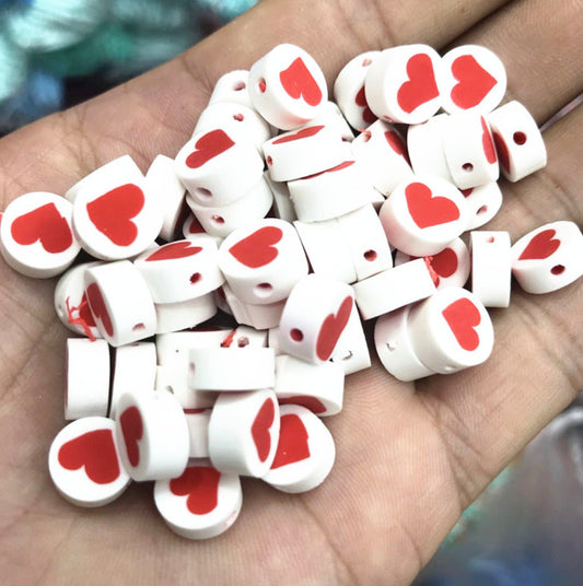 Heart with a White Circle, Valentine's Day Love Themed Polymer Clay Beads