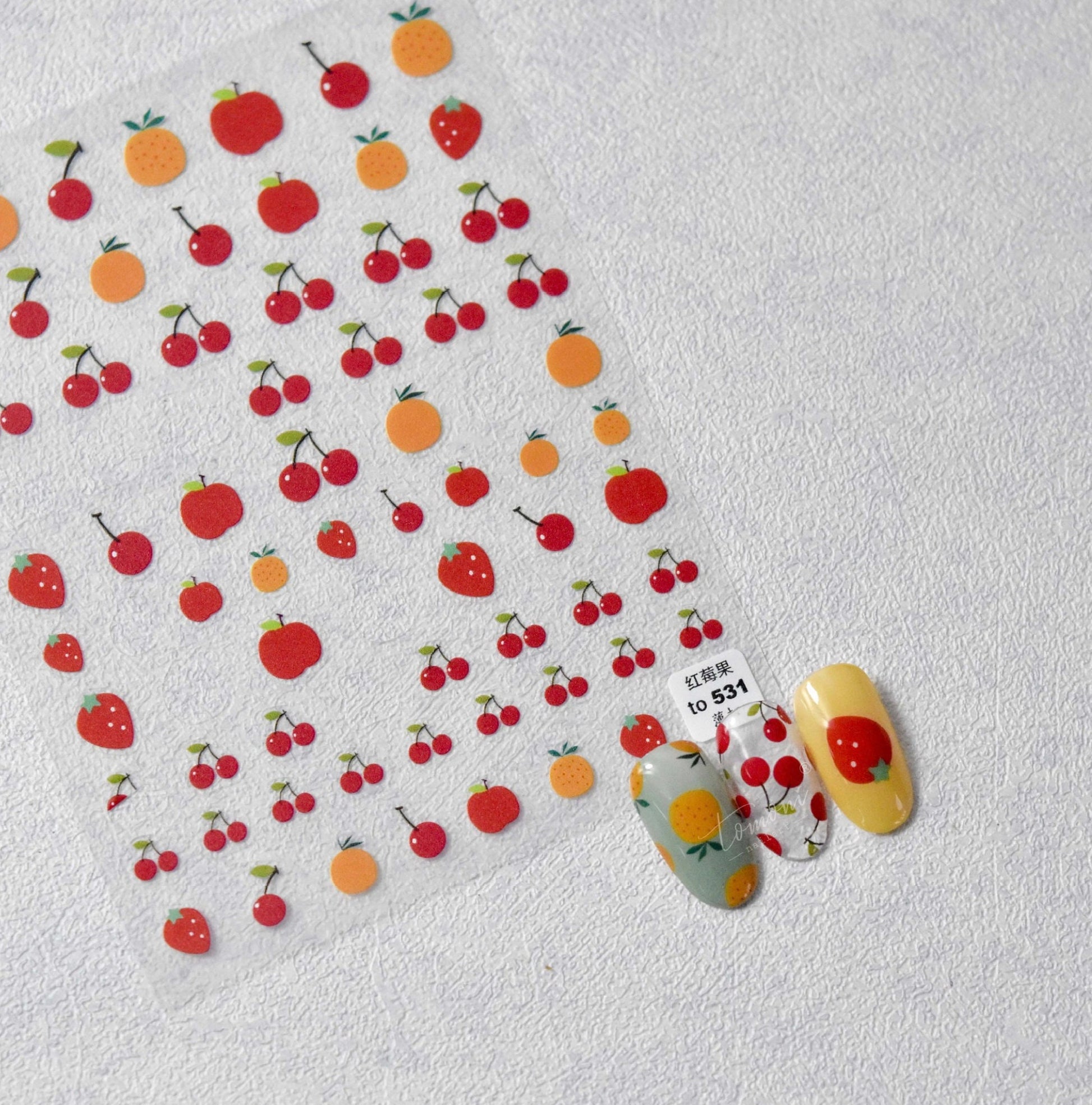 Cute Fruit (cherry, apple, strawberry, orange) Themed Nail Art Stickers (to531)