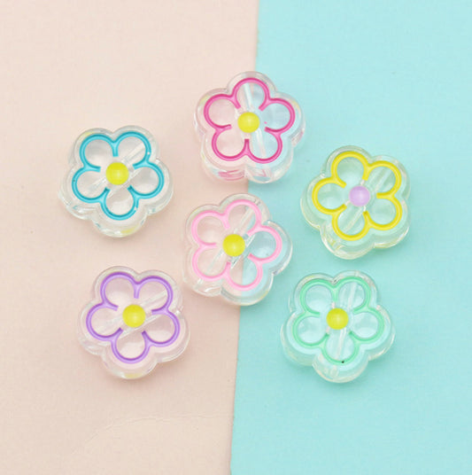 Cute Flower Outline Enamel Acrylic Bead (, Hole: 3mm)