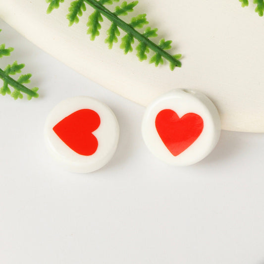 Cute Red Heart with White Round Ceramic Bead (15MM X 7MM)