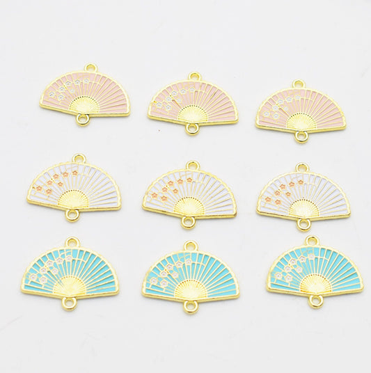 Cute Flower Themed Fan Enamel Bezel Connector Charm (20MM x 24MM)