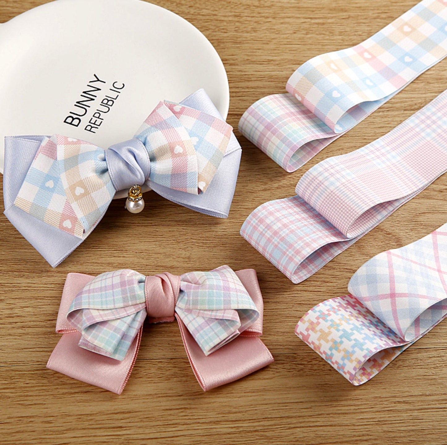 1 inch/1.5 inch Cute Pastel Rainbow Style Plaid Themed Ribbons (10YD)