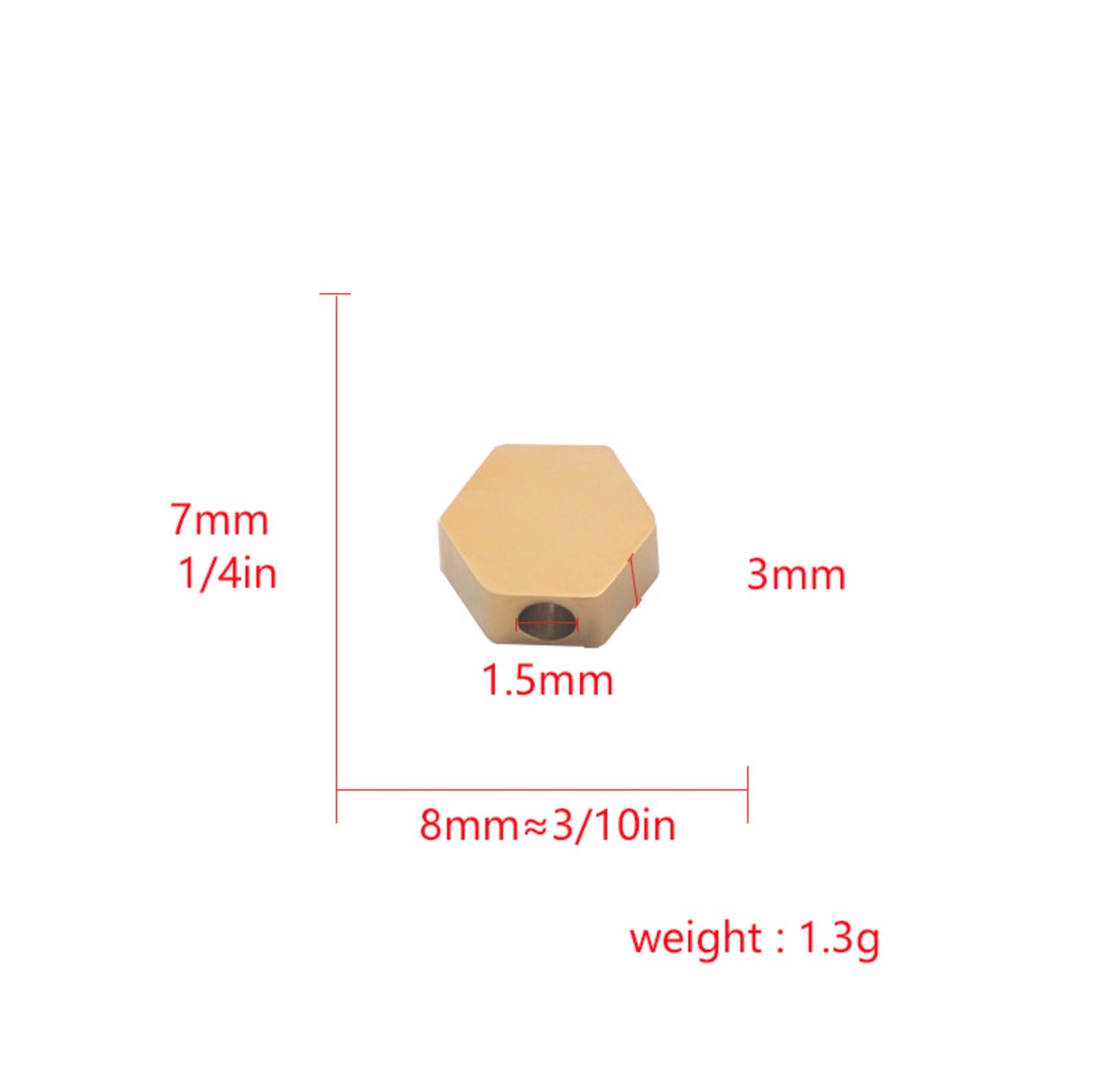 Silver, Gold, Rose Gold Stainless Steel Hexagon Shape Charms (7mm x 8mm x 3mm, hole: 1.8mm)