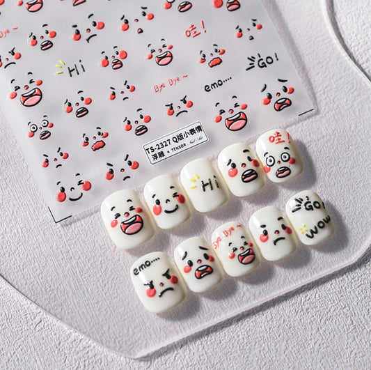 Cute and Funny Facial Expression Nail Art Sticker (Available in 2D and 3D)