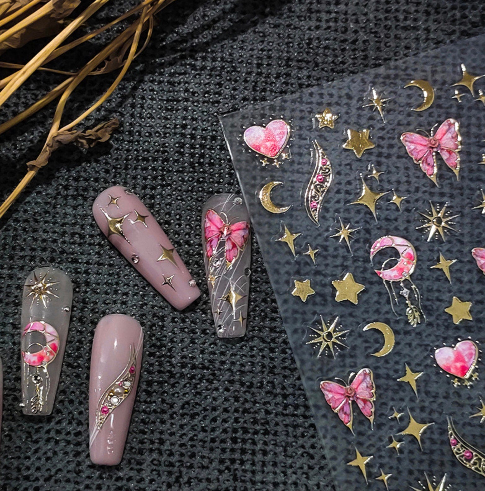 Pink Moonlight, Galaxy Themed Nail Art Stickers (M-050)