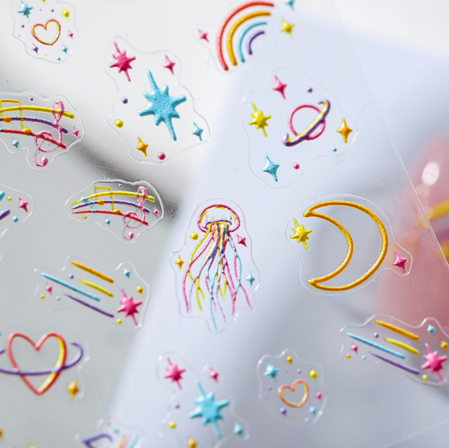 Cute Rainbow Shooting Stars, Starry Night Nail Art Stickers (Available in 2D and 3D)