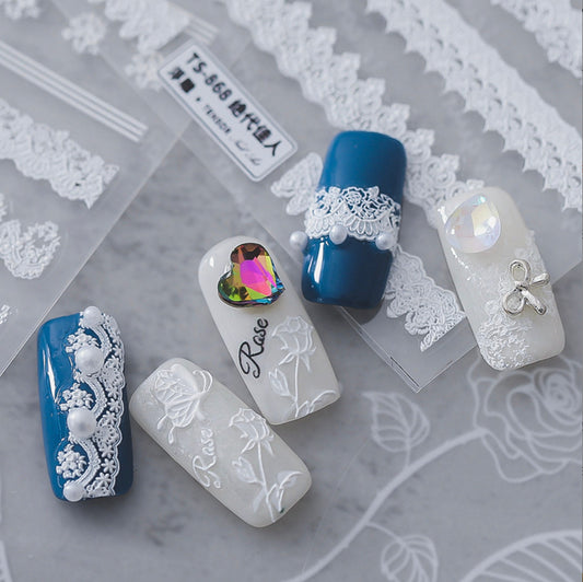 3D TENSOR White Lace Themed Nail Art Stickers