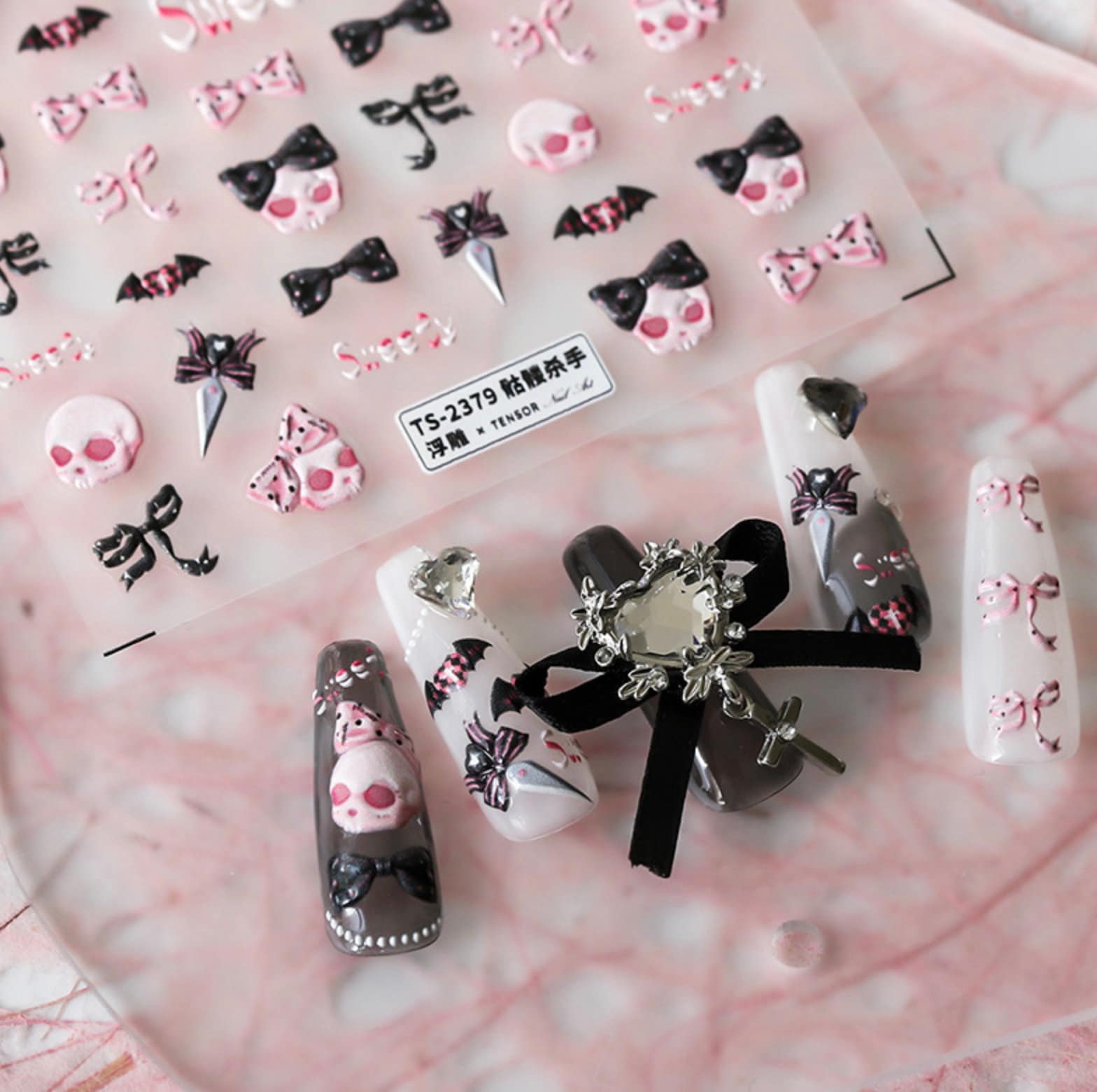 Cute Pink Nightmare Skull Nail Art Stickers (Available in 2D and 3D)