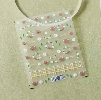 Cute Flower Bear, Animal Themed Nail Art Stickers (Available in 2D and 3D)