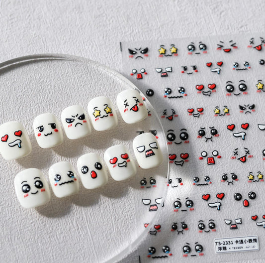 Cute Unique Funny Facial Expressions Themed Nail Art Stickers (Available in 2D and 3D)