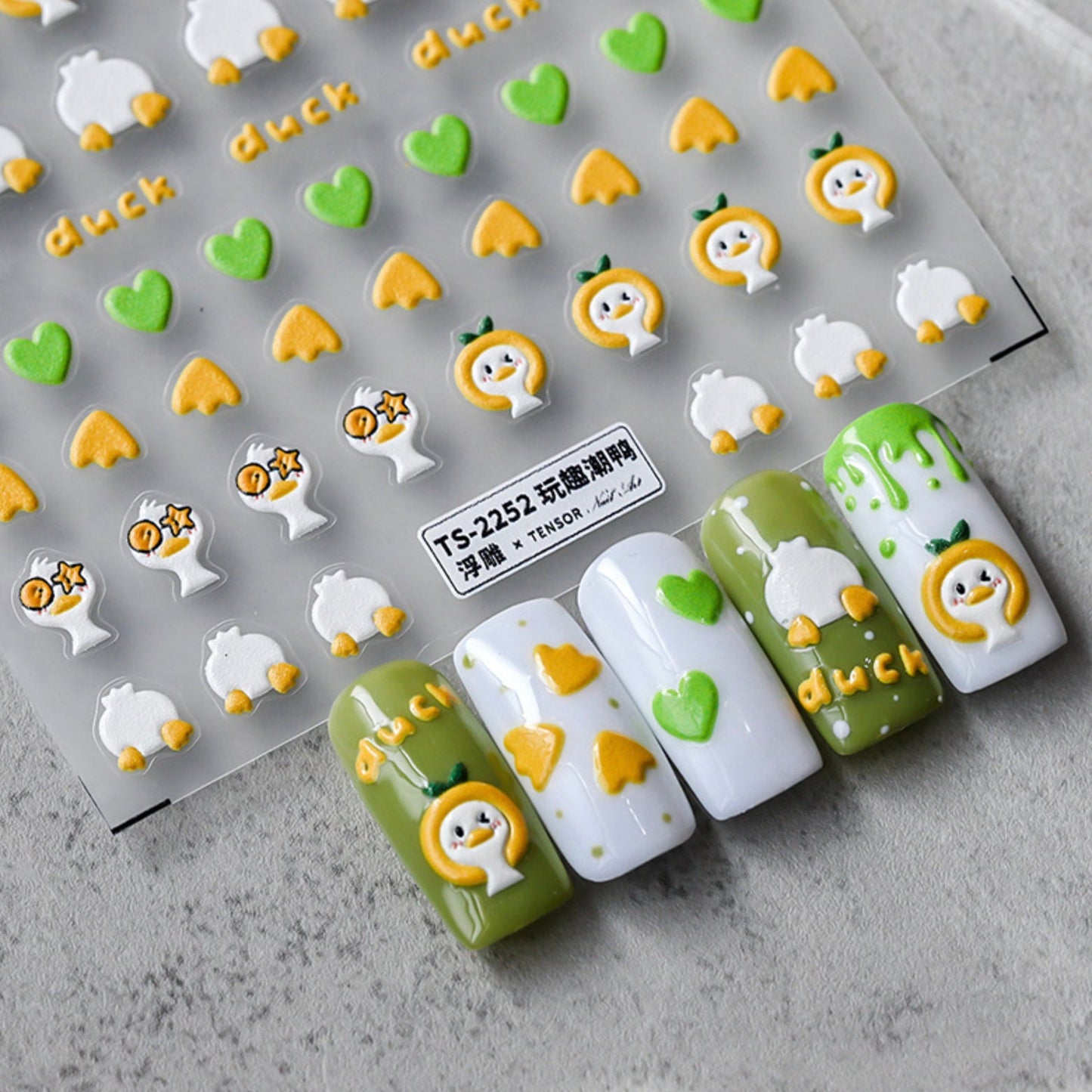 Cute White Duck Character, Animal Themed Nail Art Stickers (Available in 2D and 3D)