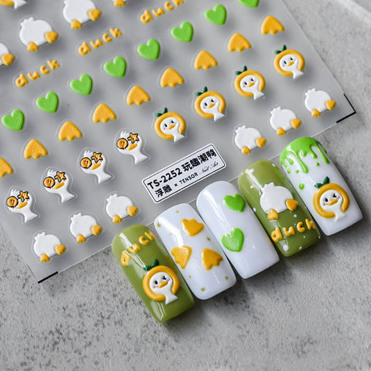 Cute White Duck Character, Animal Themed Nail Art Stickers (Available in 2D and 3D)