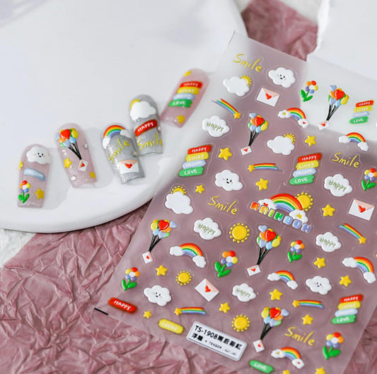 Cute Rainbow Mail, Rainbow Themed Nail Art Stickers (Available in 2D and 3D)