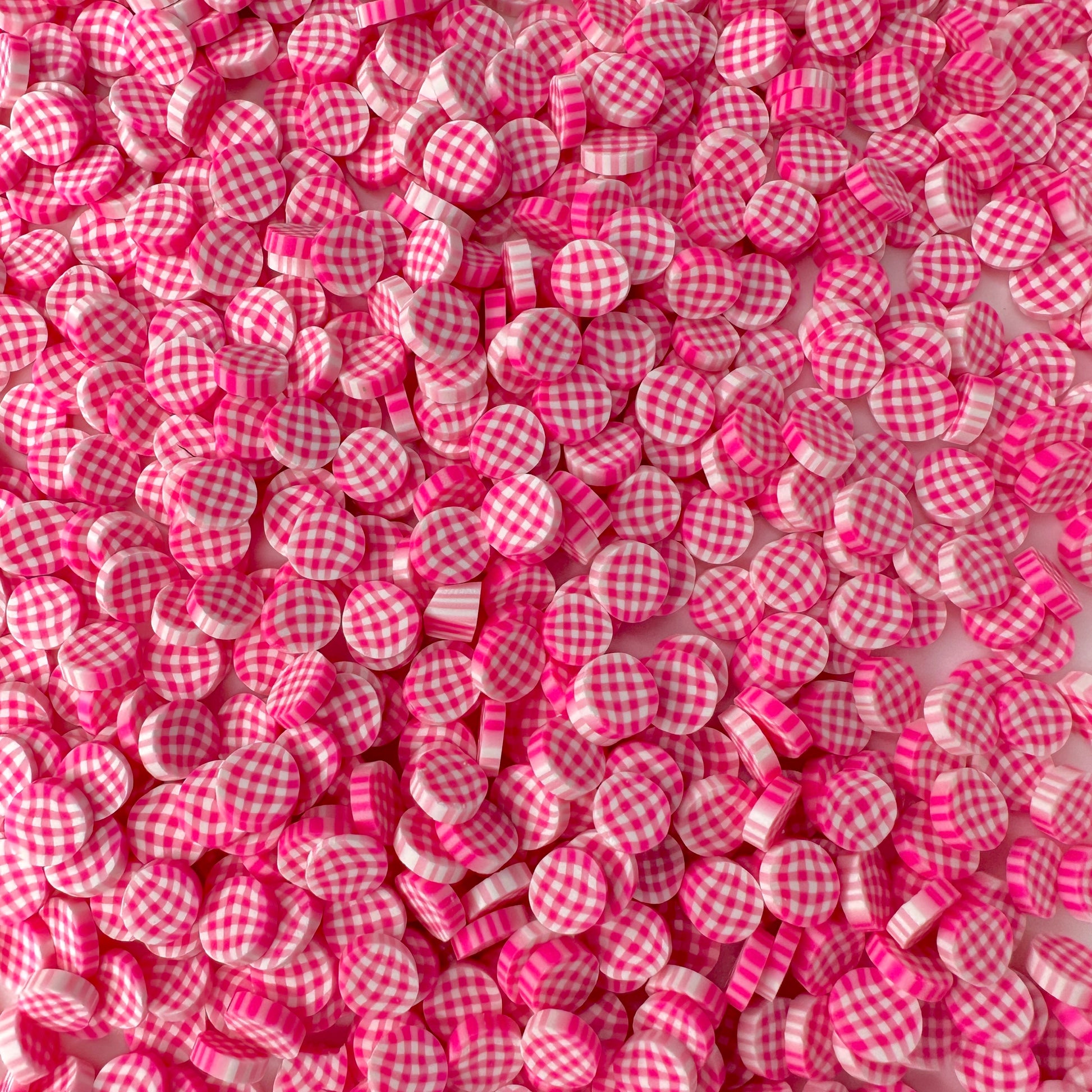 FAKE 5MM/10MM Pink Checkered Circle Piece Polymer Clay Sprinkle Slice (NOT EDIBLE) D28-35/36