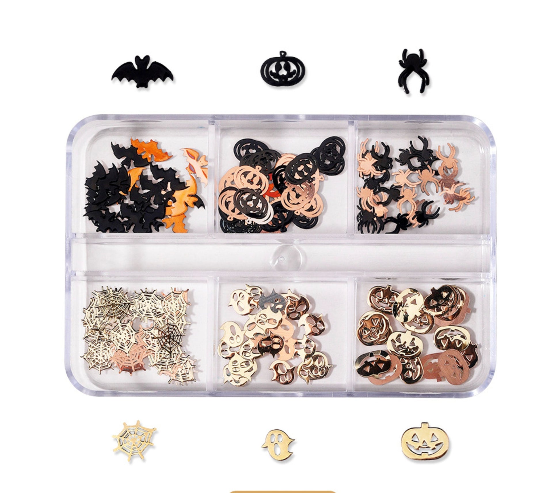 Metal Halloween Themed 3D Nail Art Decorations Box Set, Mini Cabochon